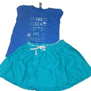 Gymboree Blue Graphic Tee and Turquoise Skirt Set